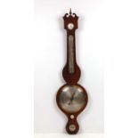 A 19th century mahogany cased barometer thermometer with silvered dial and temperature gauge,