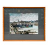 Neville Turner (modern British) - Cornish Harbour - watercolour, framed & glazed, 38 by 28cms.