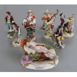 A group of continental porcelain figures to include Capodimonte and Dresden, the largest 19cms