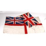 An early 20th century Royal Navy White Ensign linen flag 85cms (33.5ins) by 47cms (18.5ins) together