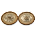 A pair of late 18th / early 19th century oval bullion wire yellow coloured metal and embroidered