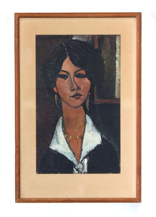 After Amedeo Modigliani - The American Woman - coloured print, framed & glazed, 32.5 by 55cms.