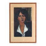 After Amedeo Modigliani - The American Woman - coloured print, framed & glazed, 32.5 by 55cms.