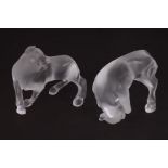 Two modern Lalique frosted glass models of a bulls, 13cms and 14cms long (2).Condition ReportBoth