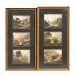 A set of six 19th century aquatints depicting various landscape scenes including Chepstow, Bath