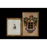 English school - We Trust in God - an armorial, watercolour, framed & glazed, 25 by 30cms;