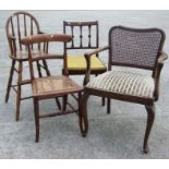 A 19th century occasional chair with caned seat (a/f); together with an elbow chair, a beech high