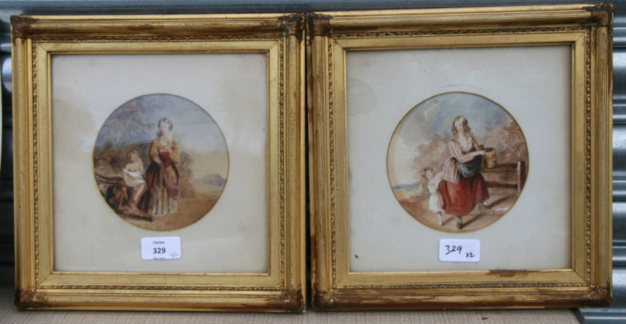 Late 18th / early 19th century English school - a pair of circular watercolours depicting young - Image 2 of 6