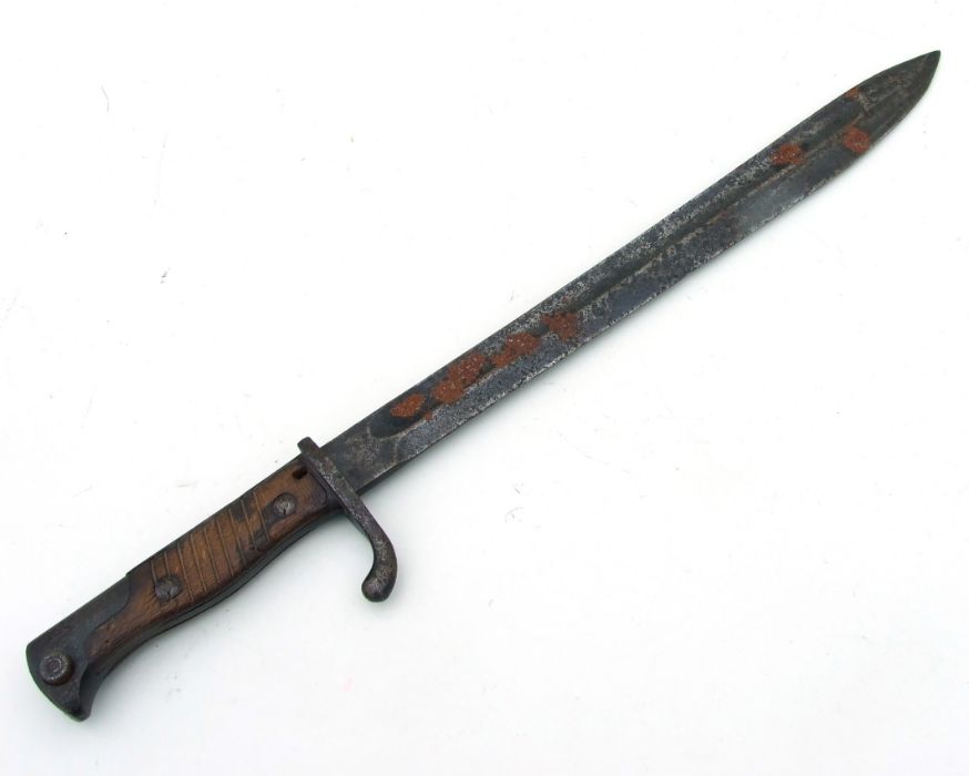 A WWI Imperial German Butcher bayonet. Makers mark to ricasso WAFFENFABRIK MAUSER A.G. OBERNDORF.a.