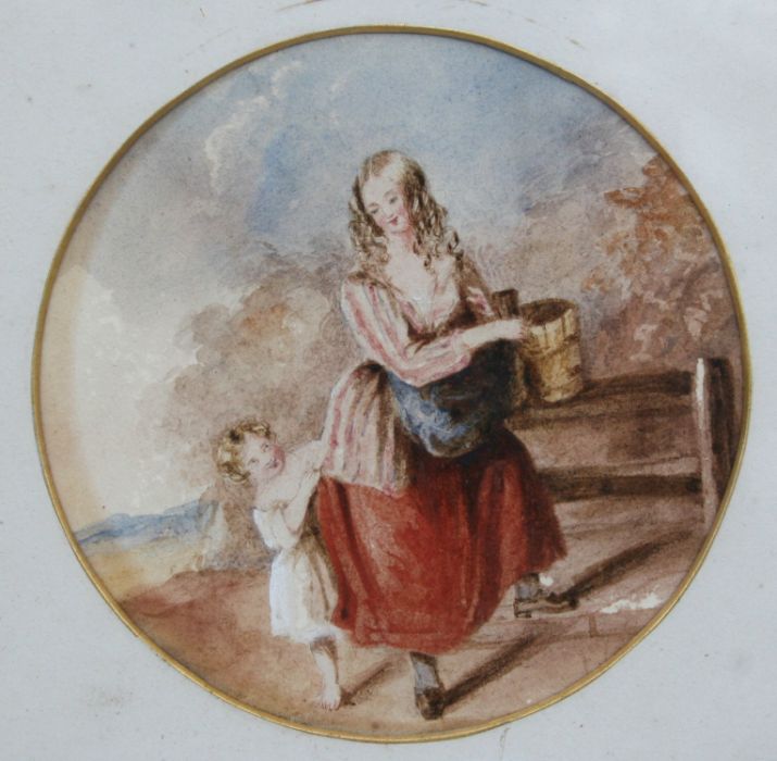 Late 18th / early 19th century English school - a pair of circular watercolours depicting young - Image 4 of 6