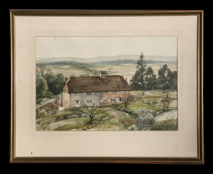 H Remy (modern British) - Landscape with Cottages in the Foreground - watercolour, signed lower