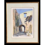20th century continental school - A Sunny Mediterranean Street Scene - watercolour, framed & glazed,