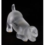 A modern Lalique frosted glass model of a playing puppy, etched Lalique, France G060 to the