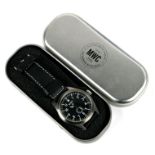 A MWC German pilot's style stainless steel wristwatch, the black dial with Arabic numerals and