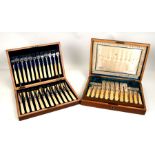 An Edwardian cased ivory handled set of silver fish servers, Sheffield 1908. together with a similar