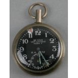 A WWI Royal Flying Corps (RFC) cockpit pocket watch, the black dial with Arabic numerals and