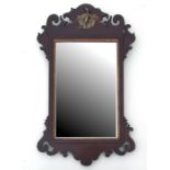 A George II style mahogany fretwork wall mirror with rectangular plate, 46cms wide.