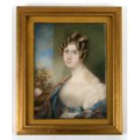 A 19th century portrait miniature depicting a young lady, painted on ivory, framed & glazed, 8.5