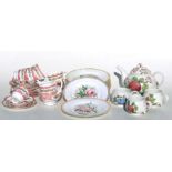 A Portmeirion Pomona pattern teapot and three cups; together with nine Victorian dessert plates