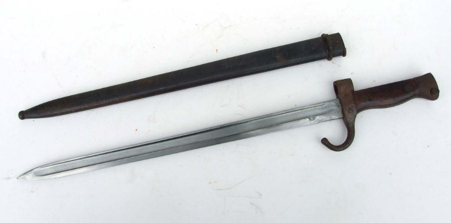 A clean example of the French Model 1892 Bayonet in its steel scabbard. Blade length 40cms (15.