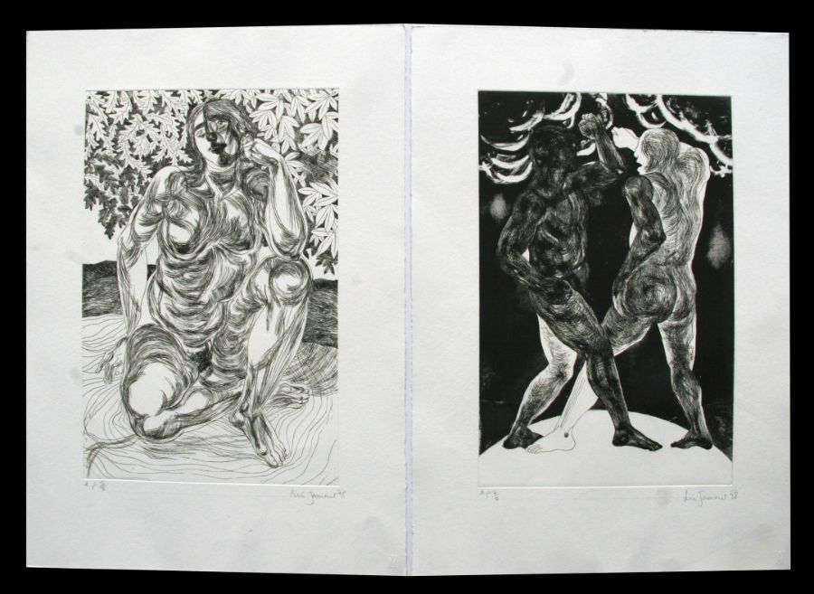 Lin Jammet (1958-2017) - Stylised Study of Two Wresters - artist's proof, numbered 5/5, signed &