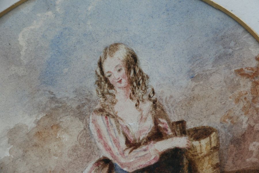Late 18th / early 19th century English school - a pair of circular watercolours depicting young - Image 5 of 6