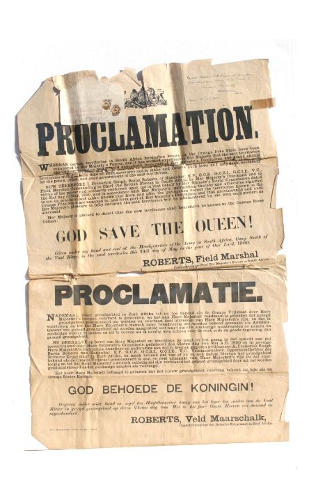 An original late Victorian Boer War Proclamation poster with both British and Afrikaans text, posted