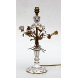 A Capodimonte gilt metal and porcelain table lamp, 40cms high.