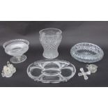 A Walther glass dish, 38cms wide; together with cut glass bowls and vases and other items.