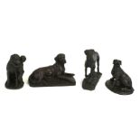 A group of bronzed resin models depicting dogs, the largest 18cms high (4).
