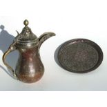 A Turkish / Islamic tinned copper dallah coffee pot, 23cms high; together with a Middle Eastern