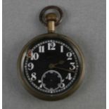 A WWI Royal Flying Corps (RFC) cockpit pocket watch, the black dial with Arabic numerals and