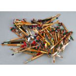 54 Assorted lace bobbins with glass spangles, mostly with painted decoration including
