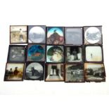 A quantity of Victorian glass magic lantern slides, various subjects to include topographical,