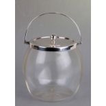 A late Victorian silver and glass biscuit barrel, Sheffield 1897, approx 13cms diameter.