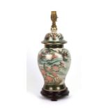 A Japanese Satsuma vase and cover form table lamp, 42cms high.