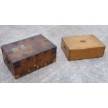An iron bound oak silver chest of small proportions, 55cms wide; together with an oak cutlery
