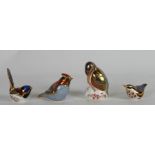 A group of Royal Crown Derby paperweights to include a Kingfisher, Waxwing, Nuthatch and Bearded