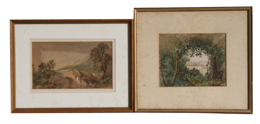 19th century English school - Landscape Scene with a Bridge in the Foreground - watercolour, 22 by