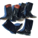 A pair of black leather Konigs riding boots; together with another four pairs of boots.