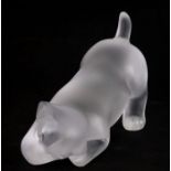 A modern Lalique frosted glass model of a playing puppy, etched Lalique, France to the underside,