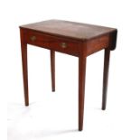 A Georgian mahogany side table with single drop-flap and frieze drawer, on square tapering legs,