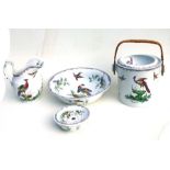 A Copeland Spode toilet set to include jug & bowl and a wash pail, decorated with pheasants.