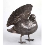 A continental silver table centrepiece in the form of a fan tailed pigeon, weight 282g, 16cms wide.