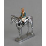 A Louis Lejeune chrome horse and polychromed jockey car mascot, stamped Lejeune to the underside,