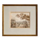 18th / 19th century school - Rural Landscape with a Figure Standing by a Gate - watercolour,