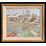 Laurence Irving (1897-1988) - Post War Reconstruction of a Bridge Over the River Loire - oil on