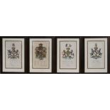 A set of four 19th century hand tinted engravings of armorials comprising Earl of Aylesford and