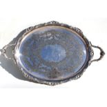 A large Mappin & Webb oval two-handled silver plated tray, 74cms wide.