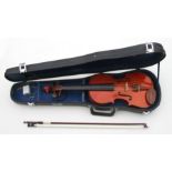 A Stentor student violin, cased, with bow; together with another similar, overall 52cms long, cased,